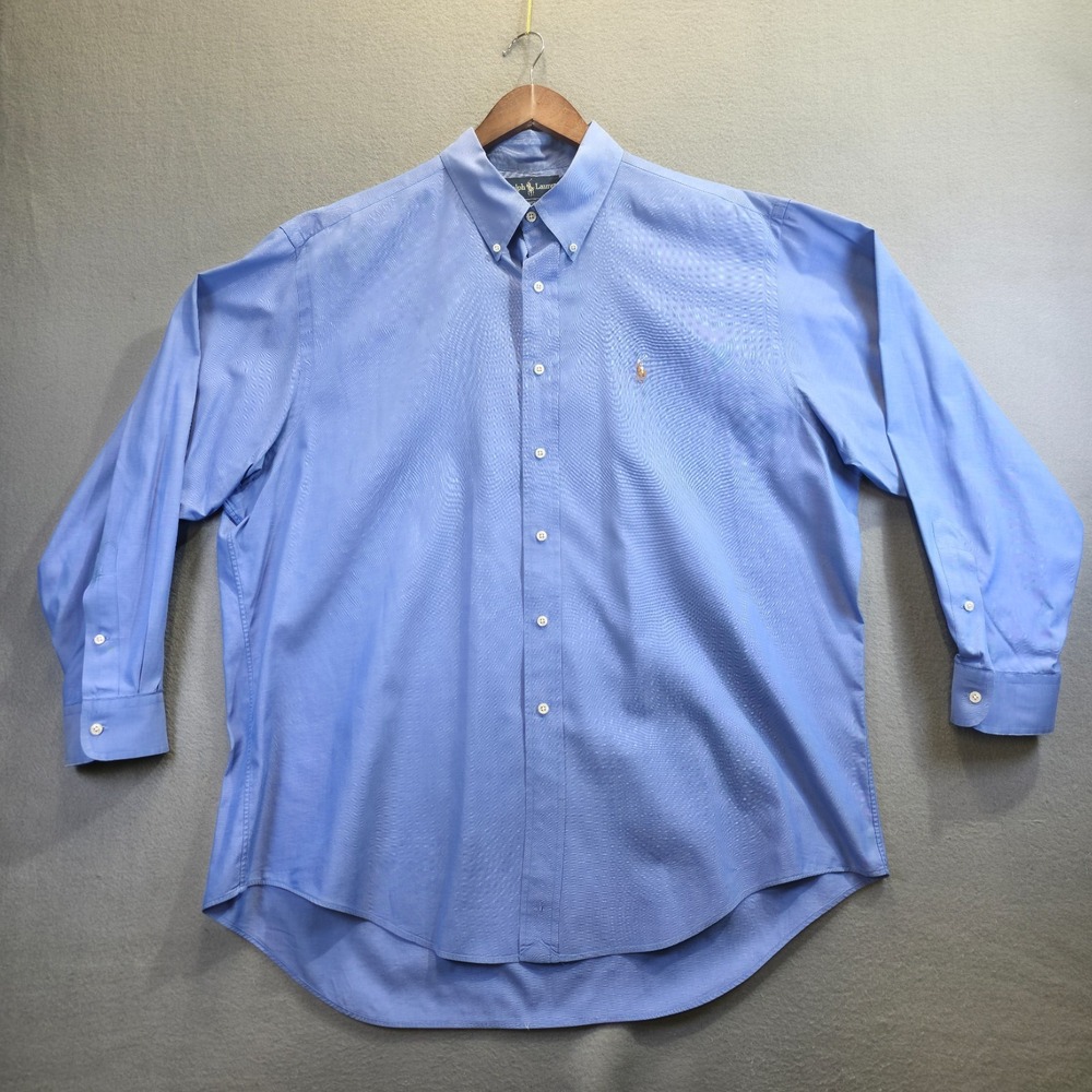 Ralph‎ Lauren Yarmouth Men's Blue Long Sleeve Button Up Dress Shirt Size 17.5-34